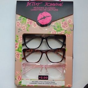 BETSEY JOHNSON 3 PACK READING GLASSES +2.00 NEW AUTHENTIC